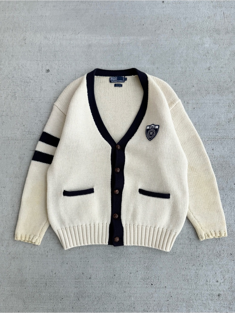 Vintage 90s Polo Ralph Lauren Cookie Crest 100% Wool Cardigan Sweater